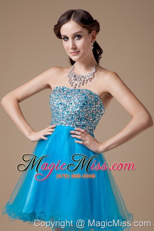 wholesale teal a-line strapless mini-length organza beading prom dress